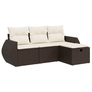 vidaXL Salon de jardin 4 Pièces avec coussins marron résine tressée