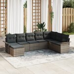 Ensemble de canapés de jardin 8 pièces avec coussins gris en rattan poly