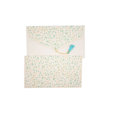 PAPERTREE DOUCHKA Lot de 5 Enveloppes cadeau 19x10 cm Ivoire/Bleu pastel/Or