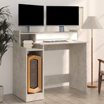 vidaXL Bureau et lumières LED Gris béton 97x45x90 cm Bois d'ingénierie