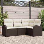 vidaXL Ensemble de canapé de jardin 4 Pièces Marron et blanc Poly rotin