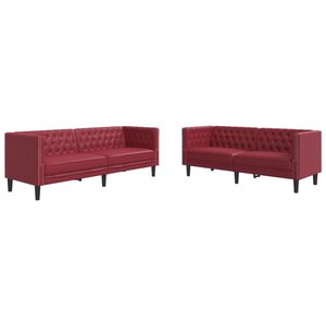 vidaXL Ensemble de canapés Chesterfield 2Pièces rouge bordeaux similicuir