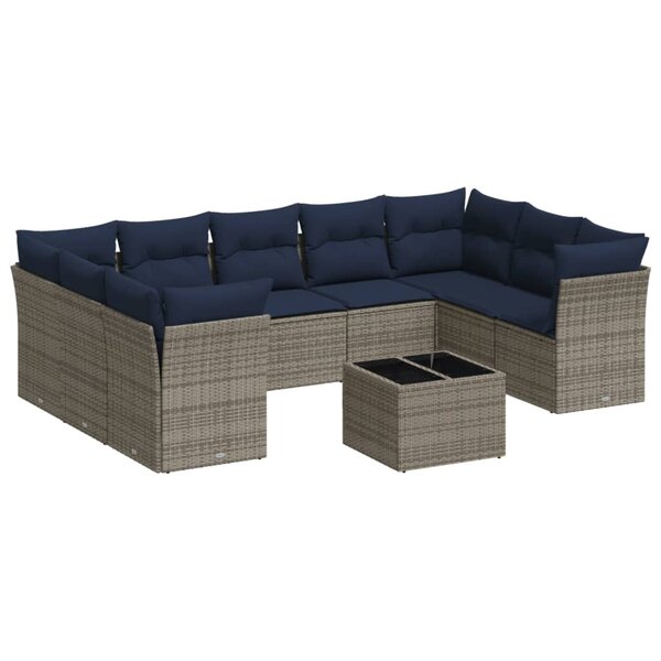 vidaXL Salon de jardin 10 Pièces avec coussins gris résine tressée