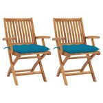 vidaXL Chaises de jardin lot de 2 avec coussins bleu clair Teck massif