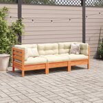 vidaXL Salon de jardin 3 Pièces avec coussins cire marron bois pin massif