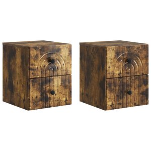 vidaXL Cabinet de chevet mural 2 Pièces Chêne fumé 33 x 34 5 x 40 cm