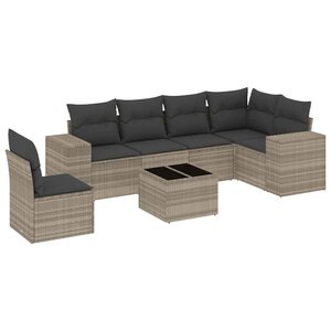 vidaXL Salon de jardin avec coussins 7 Pièces gris clair résine tressée