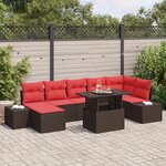 vidaXL Ensemble de canapé de jardin 8 Pièces Marron et rouge polyrotin