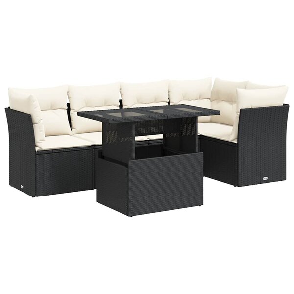 vidaXL Salon de jardin 6 Pièces avec coussins noir résine tressée