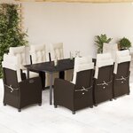 vidaXL Ensemble à manger de jardin et coussins 9 Pièces marron poly rotin