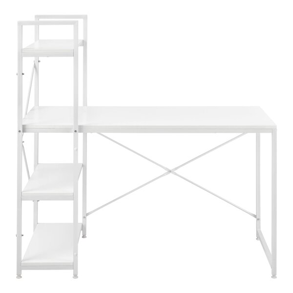 Bureau avec étagères poste de travail table de bureau panneau de fibre de bois mélaminé et métal 122 x 120 x 64 cm blanc 03_0001139