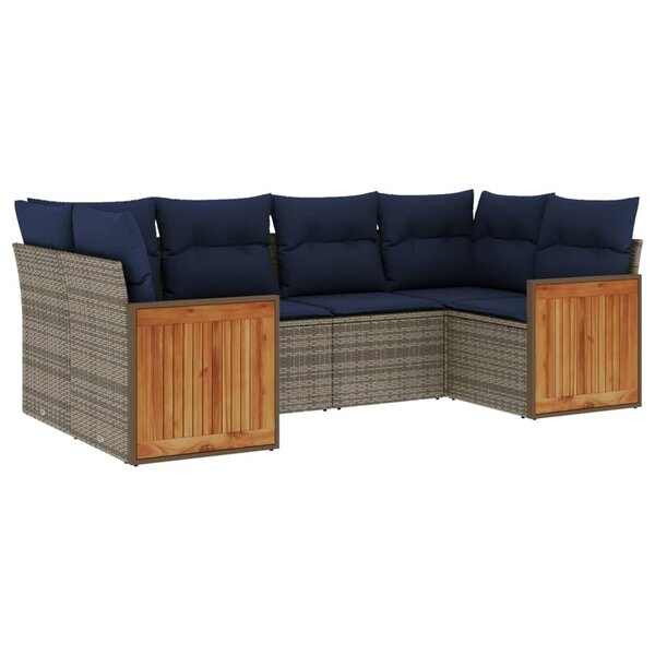 vidaXL Salon de jardin 6 Pièces avec coussins gris résine tressée