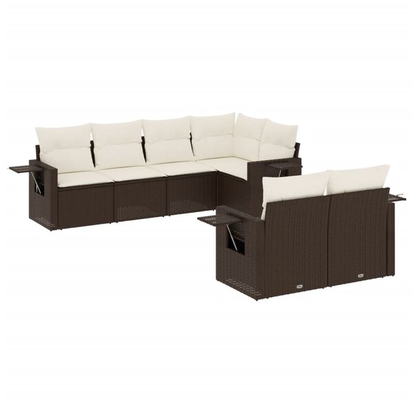 vidaXL Salon de jardin avec coussins 7 Pièces marron résine tressée