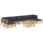 vidaXL Salon de jardin 8 Pièces avec coussins gris foncé bambou