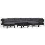vidaXL Salon de jardin 10 Pièces avec coussins Noir Bois de pin massif