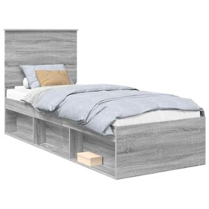 vidaXL Cadre de lit Gris Sonoma 75 x 190 cm Bois de pin massif