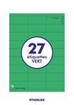 20 planches a4 - 27 étiquettes 70 mm x 31 mm autocollantes vert par planche pour tous types imprimantes - jet d'encre/laser/photocopieuse