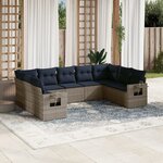 vidaXL Salon de jardin 9 Pièces avec coussins gris résine tressée