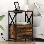 vidaXL Table de nuit avec station de chargement avec tiroir Chêne fumé