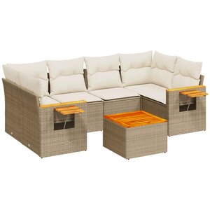 vidaXL Salon de jardin avec coussins 7 Pièces beige résine tressée
