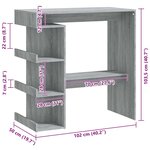 vidaXL Table de bar et étagère de rangement Sonoma gris 100x50x101 5cm