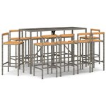 vidaXL Ensemble de bar jardin 11Pièces gris poly rotin/bois massif acacia