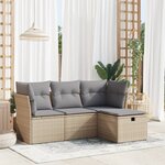 vidaXL Salon de jardin avec coussins 4 Pièces beige résine tressée