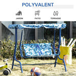 Balancelle de jardin 2 places pour enfants ceintures sécurité réglables accoudoirs pare-soleil inclinable motif requin bleu