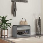 vidaXL Banc d'entrée avec coussin Gris Sonoma 63 x 38 x 45 cm