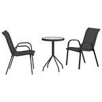 vidaXL Ensemble bistro de jardin 3 pc Noir Acier