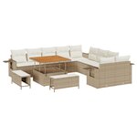 Ensemble de Canapé de Jardin de 13 pièces avec Coussins Beige Poly Rattan Acacia