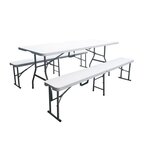 Ensemble de table pliante 180 cm et 2 bancs pliables 180 cm - Pied haut - Tableau EVA