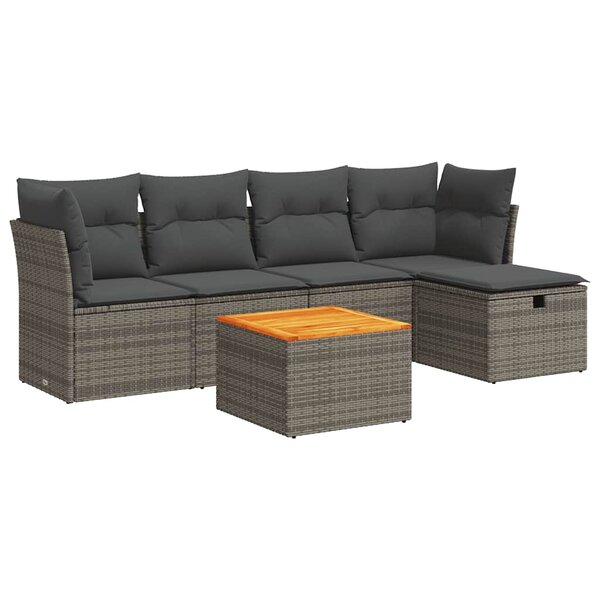 vidaXL Salon de jardin 6 Pièces avec coussins gris résine tressée