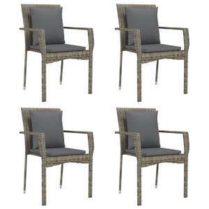 vidaXL Chaises de jardin avec coussins lot de 4 Résine tressée Gris