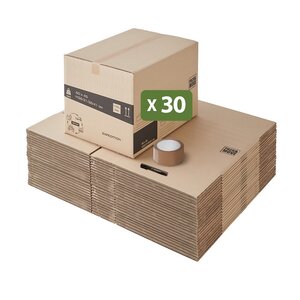 Pack and Move - Lot 30 cartons déménagement hauteur modubale variable  personnalisable - 60 x 45 x 31-41 cm - Poignées renforcées - 1 adhésif offert
