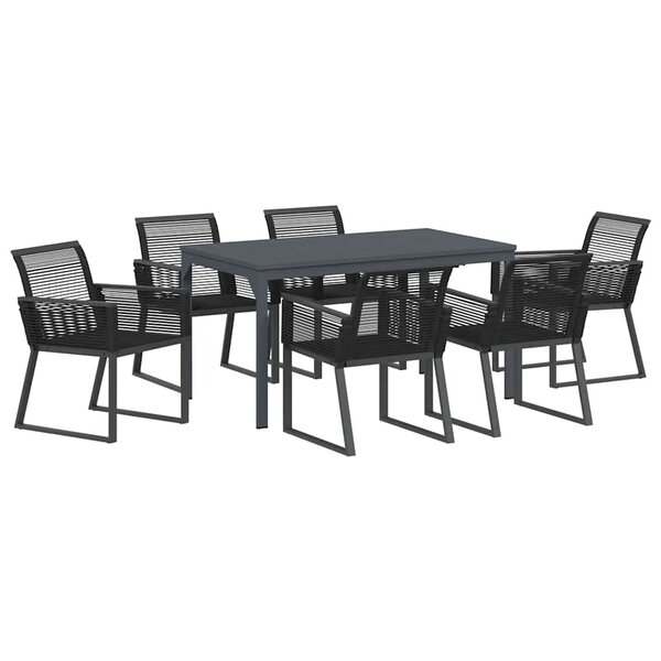 vidaXL Ensemble de salle à manger pour jardin 7 pc Noir polyrotin
