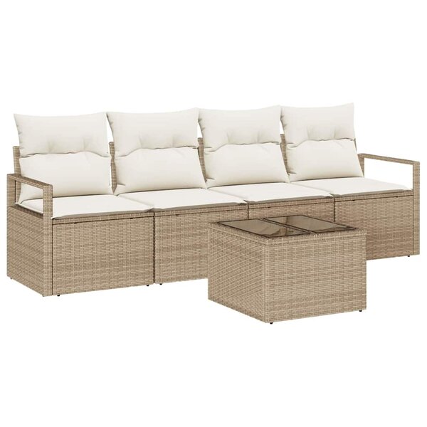 vidaXL Ensemble de canapé de jardin 5 Pièces Beige  Crème 55 x 55 x 37 cm