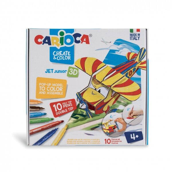 Modèles Pop-Up Carioca à colorier et à construire - Aventure avec de nouveaux compagnons de voyage - 10 marqueurs double pointe super lavables - Différentes couleurs