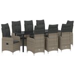 vidaXL Set de jardin 9 pièces avec coussins gris en rotin poly