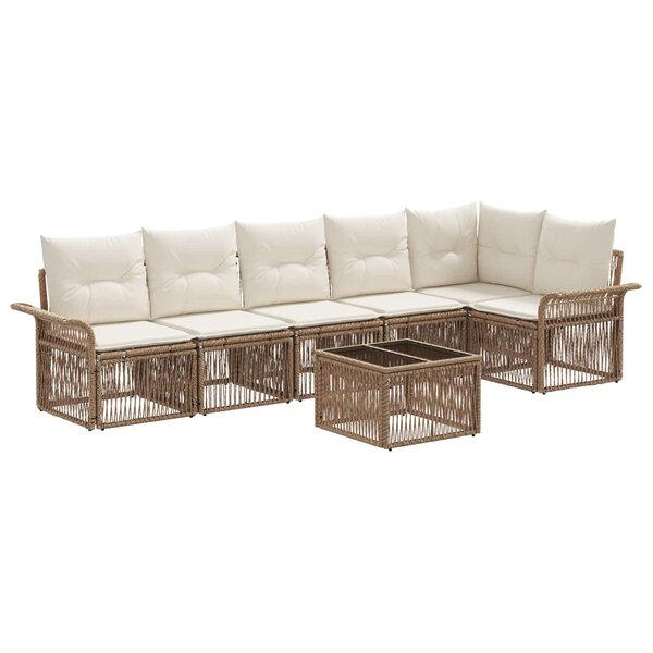 vidaXL Ensemble de canapé de jardin 7 Pièces Beige polyrotin