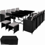 Tectake salon de jardin palma 12 places avec housse de protection  variante 2 - noir/gris
