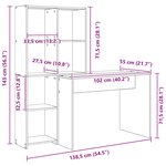 vidaXL Bureau avec étagère Blanc 138.5 x 55 x 143 cm Bois d'ingénierie
