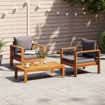 vidaXL Salon de jardin avec coussins 3 Pièces bois massif d'acacia