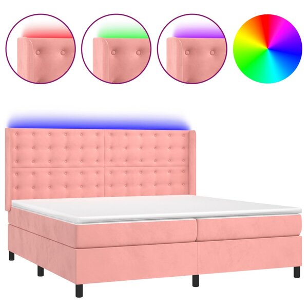 vidaXL Sommier à lattes de lit matelas et LED Rose 200x200 cm Velours