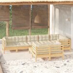 vidaXL Salon de jardin 9 Pièces avec coussins crème bois de pin massif