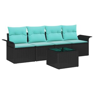 vidaXL Ensemble de Canapés avec coussin 5 Pièces Noir polyrotin