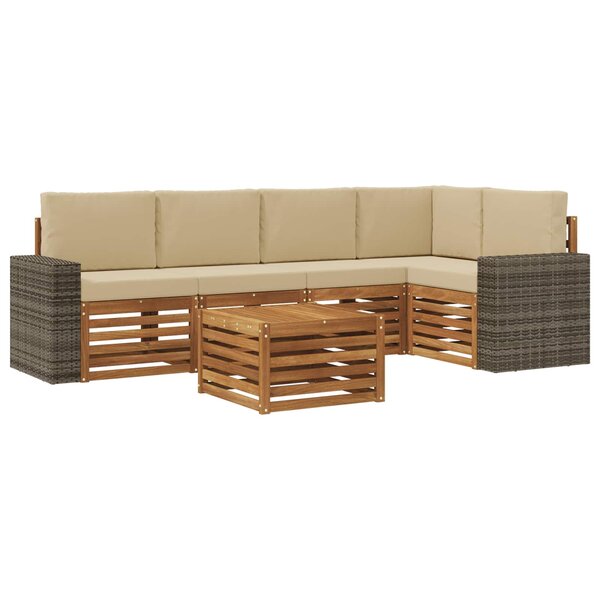 vidaXL Ensemble de canapés d'extérieur 6 pc Naturel et Beige Polyester