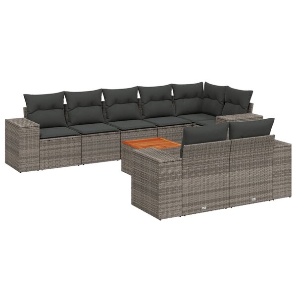 vidaXL Salon de jardin 9 Pièces avec coussins gris résine tressée