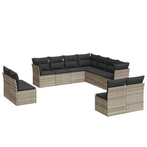 vidaXL Salon de jardin 11 Pièces avec coussins gris clair résine tressée