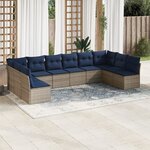 vidaXL Salon de jardin 10 Pièces avec coussins gris résine tressée